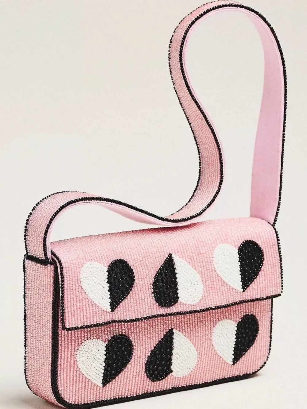 Anthropologie Fiona Pink Beaded Heart Patch Crossbody Bag